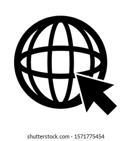 globe and cursor arrow; go to internet website icon isolated on white background. vector illustration