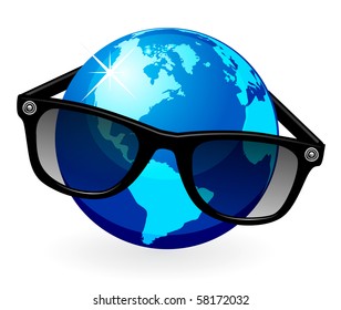 Globe is in dark eyeglasses
