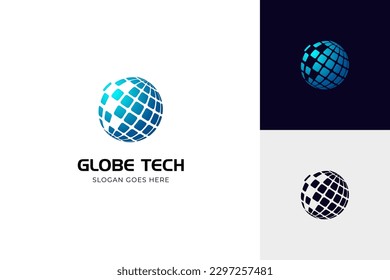 globe data tech solution logo icon design, global technology logo graphic element for universal tech brand symbol