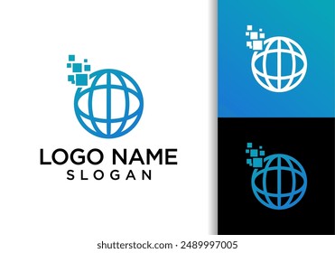 globe data technology logo vector design, digital technology