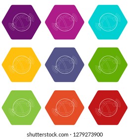 Globe database icons 9 set coloful isolated on white for web