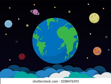 Globe day concept. vector illustrations world blue and green color. world earth planet on space background cartoon design style 