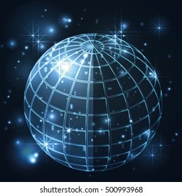 Globe day and night in universe, galaxy with stars in blue background, abstract vector