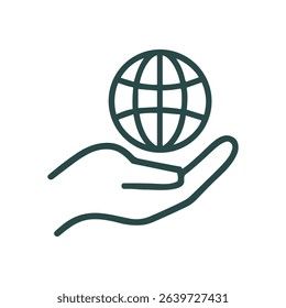 Globe delicately resting on an outstretched hand. Icon symbol illustration