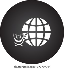 Globe delivery shopping cart simple icon on colorful round background