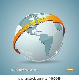 Globe design with around the world arrow.