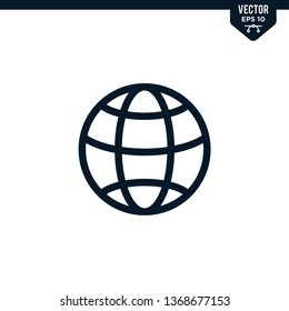 Globe design related to website icon collection in outlined or line art style, editable stroke vector
