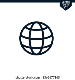 Globe design related to website icon collection in outlined or line art style, editable stroke vector