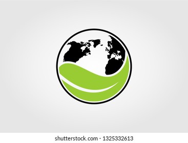 globe design vector silhouette with leaves