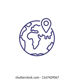 Globe with destination line icon. Location, globe, journey. Navigation concept. Vector illustration can be used for topics like travel, tourism, cartography