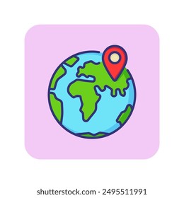 Globe with destination line icon. Location, globe, journey. Navigation concept. Vector illustration can be used for topics like travel, tourism, cartography