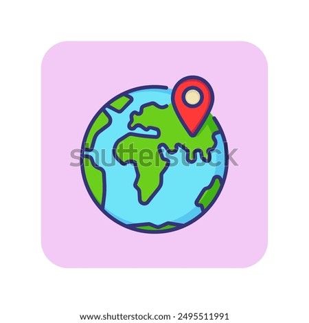 Globe with destination line icon. Location, globe, journey. Navigation concept. Vector illustration can be used for topics like travel, tourism, cartography