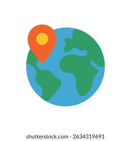 Globe destination with red pin for travel inspiration. Perfect for travel blogs, maps, vacation promotions, and adventure themed designs.