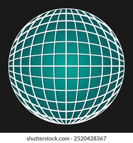 The globe divided by a grid of parallels and meridians. Black background. Vector illustration