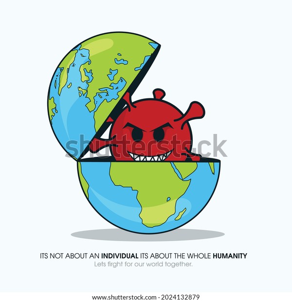 Globe divided into two parts or cut open with a\
coronavirus germ inside. Representation of a pandemic situation and\
a message to save humanity. Png icon can be used in many medical\
related posts.