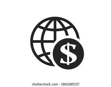 globe with dollar coin icon. world money symbol. financial and banking infographic element and web design symbol