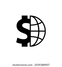 Globe with Dollar flat vector icon. Simple solid symbol isolated on white background