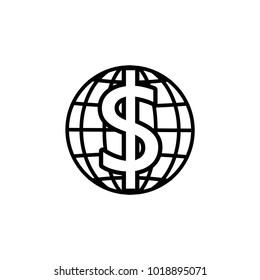 Globe with dollar icon in a flat design in black color. Vector illustration eps10