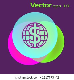 Globe with dollar icon in a flat design in black color. Vector illustration eps10