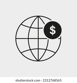 Globe with dollar icon in a flat design in black color. Vector illustration. Stock image.