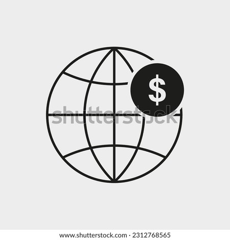 Globe with dollar icon in a flat design in black color. Vector illustration. Stock image.