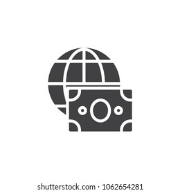 Globe and dollar money vector icon. filled flat sign for mobile concept and web design. globle cash simple solid icon. Symbol, logo illustration. Pixel perfect vector graphics