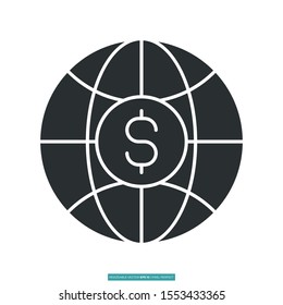 Globe with dollar sign icon vector illustration logo template for many purpose. Isolated on white background.