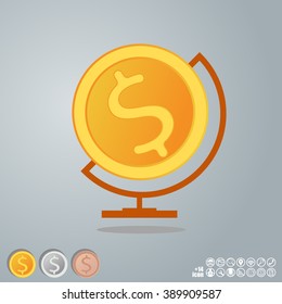 Globe dollars money on the grey background, Vector illustration can be 
used for workflow layout, diagram, number options, web design.