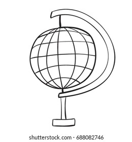 Globe doodle. Back to school elementary study symbol