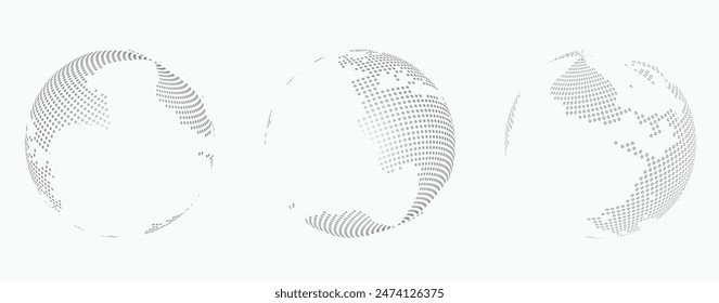 Globe dotted map on white isolated vector illustration