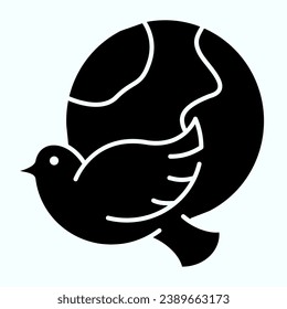 Globe and Dove solid icon. Flying bird on planet shape vector illustration isolated on white. Dove and planet earth glyph style design, designed for web and app. Eps 10