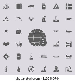 globe and a drop of oil in the cost icon. Oil icons universal set for web and mobile