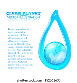 Globe and a drop of water. Vector illustration
