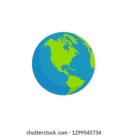 globe earth american continent isolated white background, flat style design