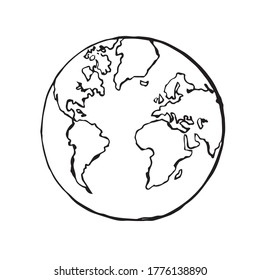 Globe earth art work outline in black