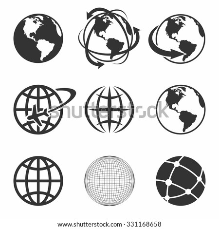 Globe Earth black Icons Set. Vector Illustration.