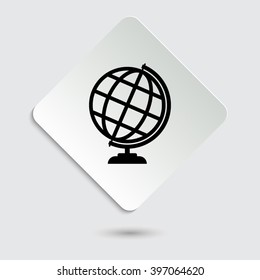 Globe earth - black vector icon  on a paper button