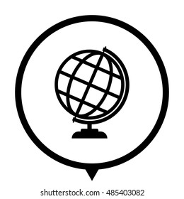 Globe earth - black vector  icon; map pointer