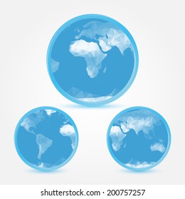 Globe earth blue icons in polygonal style - vector symbol or logo concept