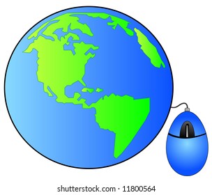 globe or earth connected with computer mouse - vector