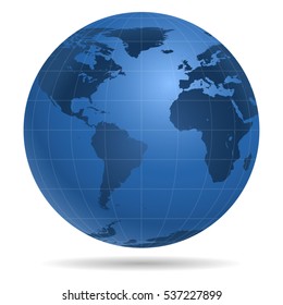 Globe Earth dark continents icon isolated on white background. Europe, Africa, America, Antarctica, Arctic. Vector illustration.