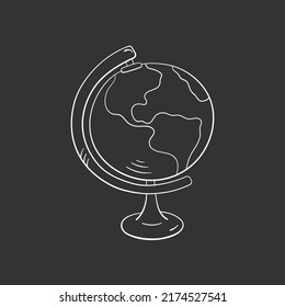 Tierra de globo en forma de doodle, ilustración vectorial. Icono globo para impresión y diseño. Elemento aislado en el fondo de la pizarra. De vuelta al arte de la concepción escolar, dibujo a mano