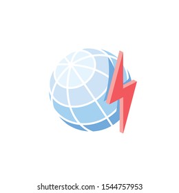 Globe earth energy energetics ecology lightning. Vector 3d isometric, color web icon, new flat style. Creative illustration design, idea for infographics.