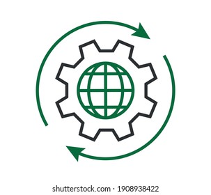 Globe of the Earth and gear or cog icon isolated on white. Global Options. Vector Illustration.