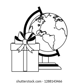Globe earth and gift box