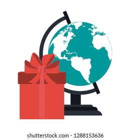 Globe earth and gift box