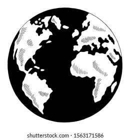 Globe earth graphic black white isolated sketch illustration vector