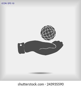 globe Earth with hand icon