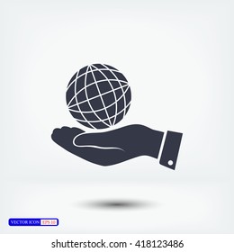 globe Earth with hand icon