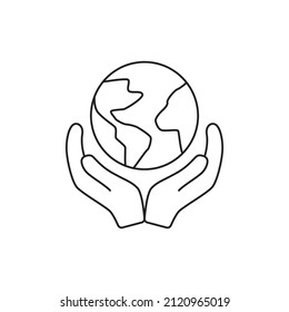 globo tierra en mano icono de línea de iconos, estilo aislado en fondo blanco